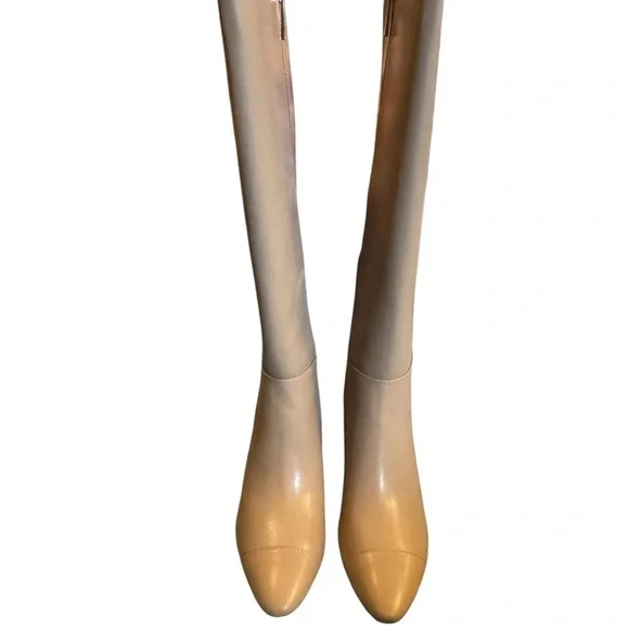 Anne Klein Sawyer Faux Leather KneeHigh Tan Boots Size 8.5 Standard Calf Stretch - Picture 3 of 11